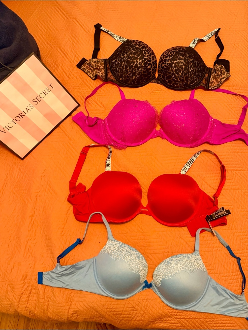 Victoria's Secret Bras —Leopard, Hot Pink, Red & Light Blue Bundle price for all